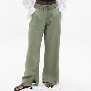 Athleta high-rise wide leg linen pants size SX PT olive inseam 28 inches.
